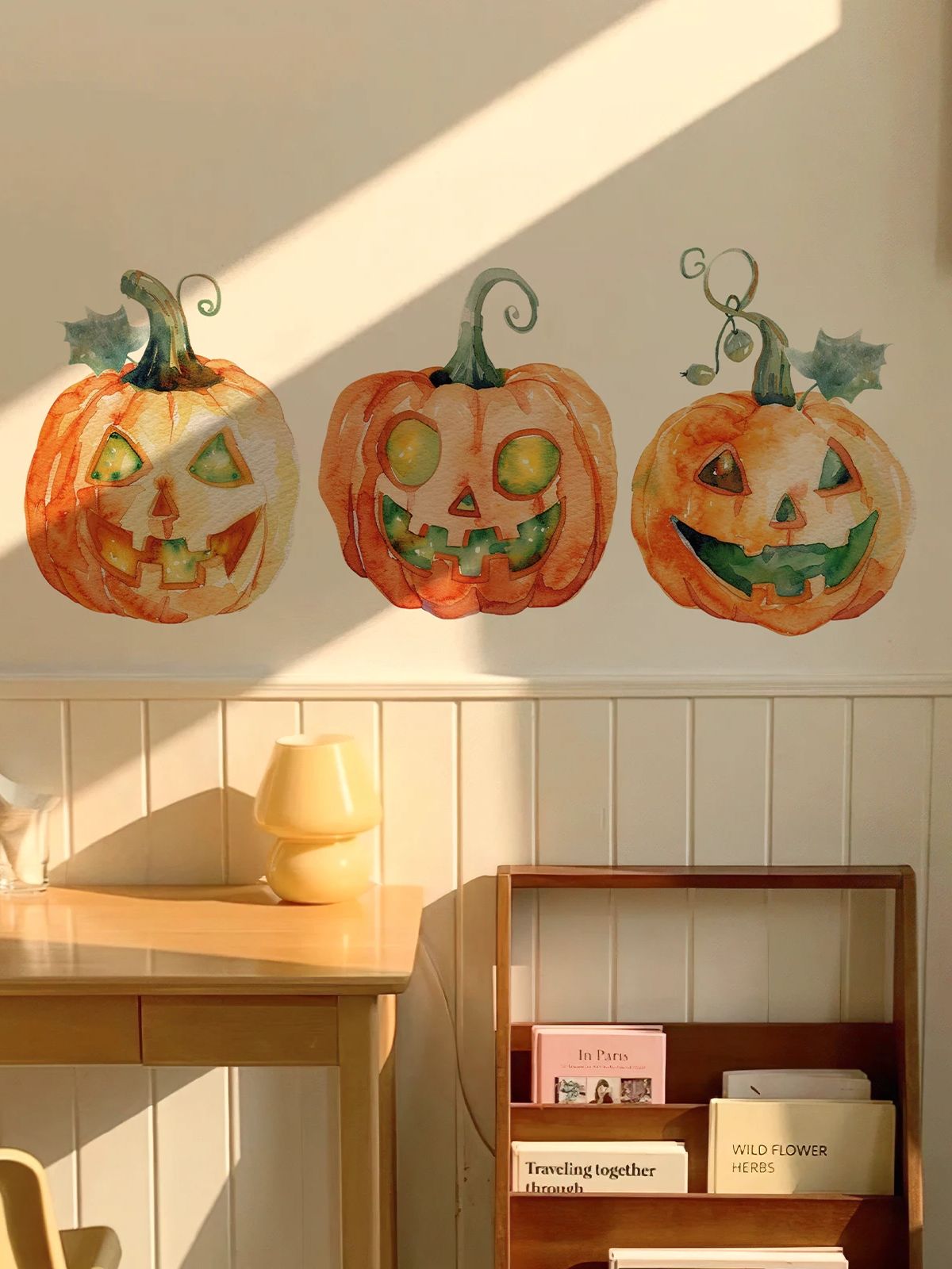 

Хэллоуин Украшение Стены Конфеты или Жизнь Тыквы Наклейки Милый Забавный Холст Ткань Самоклеящиеся Обои Праздничный Декор 44cmx100cm