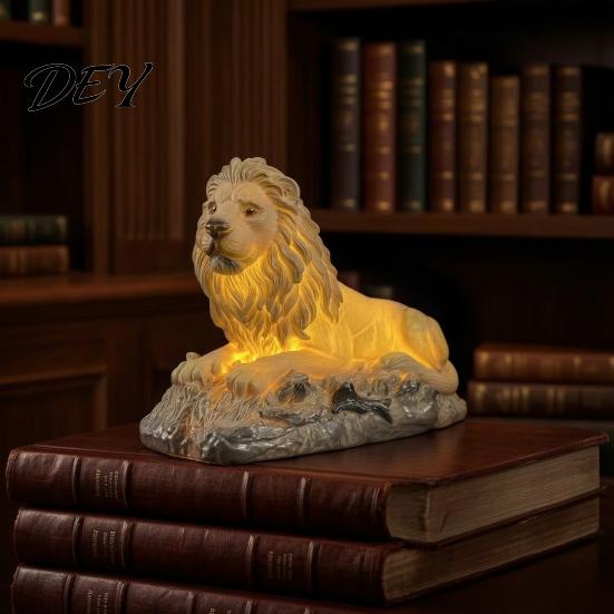 Retro Style Animal Desk Lamp 3D LED Night Light, Resin Dolphin Owl Lion Sculpture Table Handmade Ornament Lamp, USB Decor for Bedroom, Warm