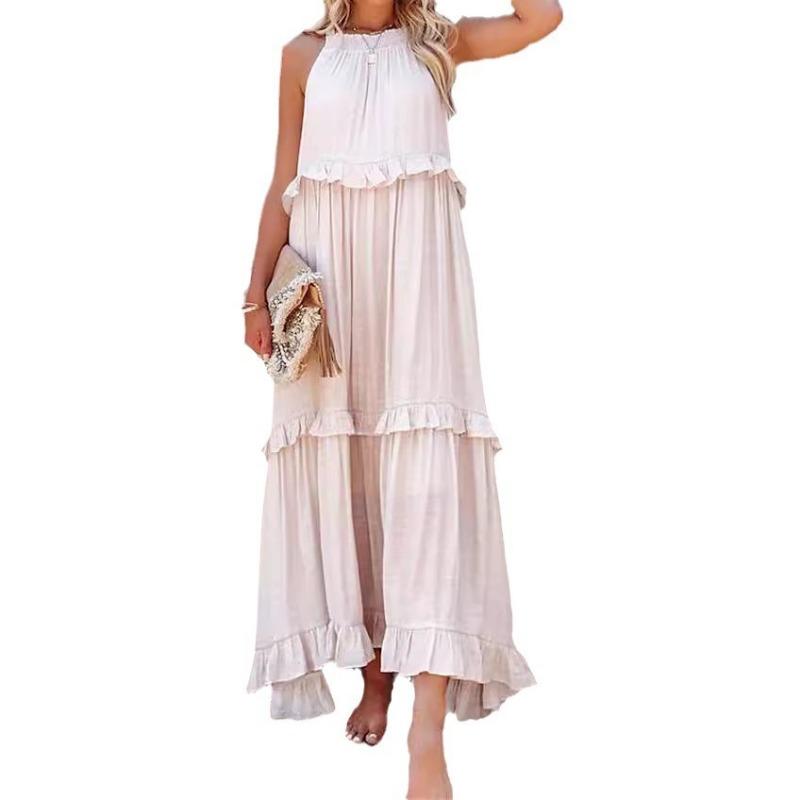 Summer new style holiday style ruffled long section, European and American style elegant swing beach skirt