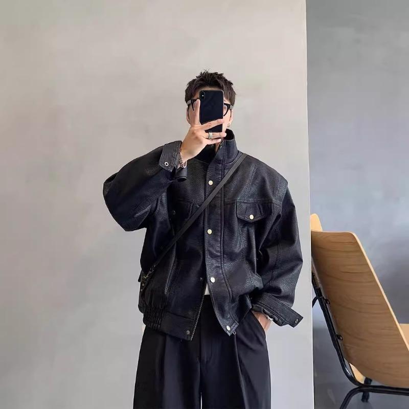 Autumn and winter stand-up collar locomotive style young and young leather jacket ruffian handsome temperament loose leather jacket