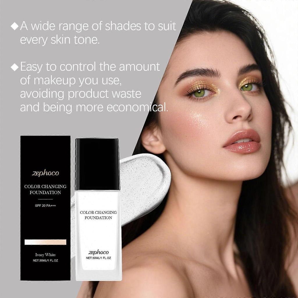 Zephoco Ivory Color-Changing Foundation, hydrating, lightweight, long-lasting, natural, and sheer.