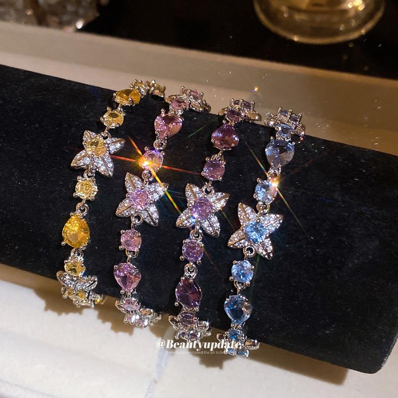 Symphony Starlight~ Super Sparkling Zircon Flower Bracelet Light Luxury High-end Exquisite Bracelet Sweet ins Wind Versatile Jewelry