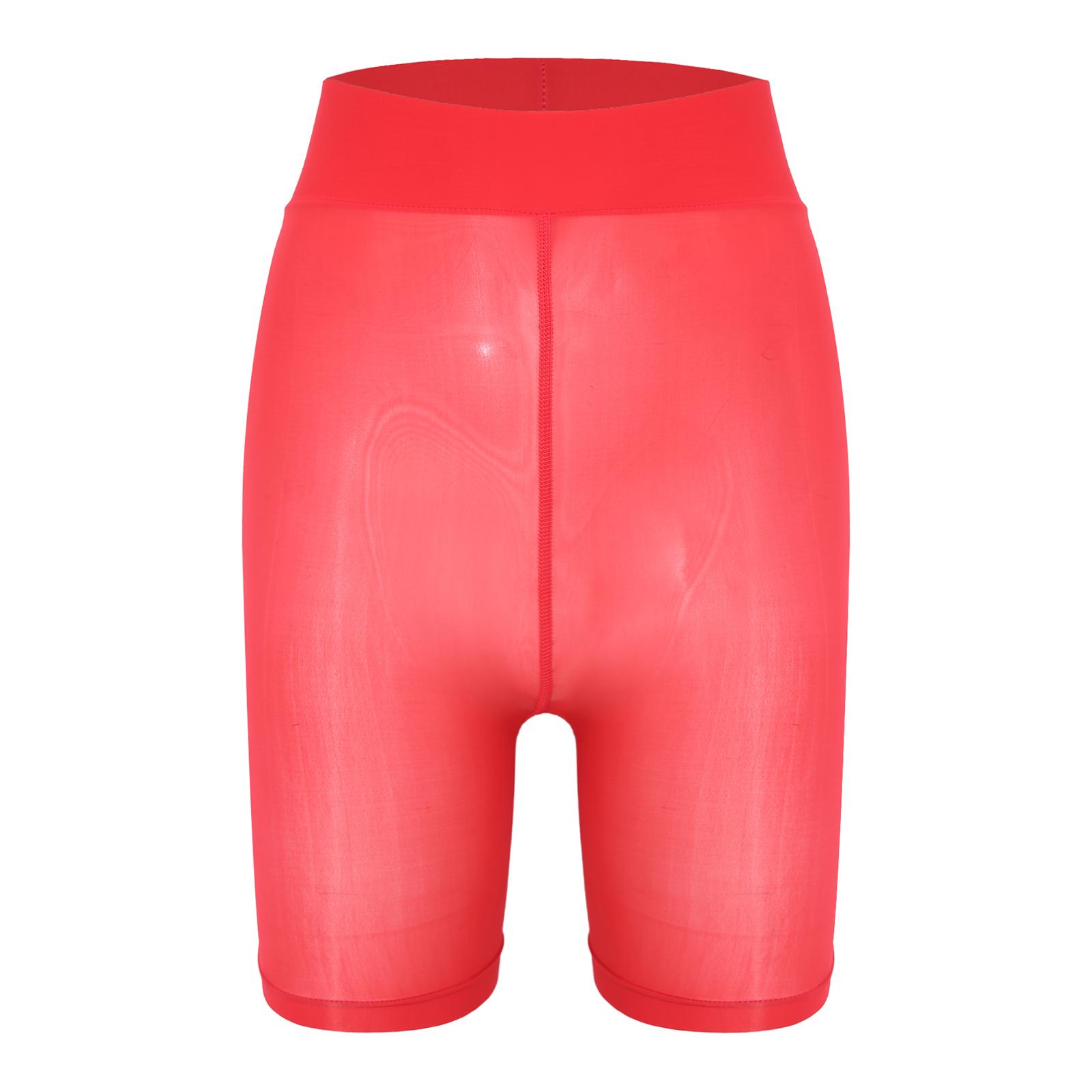

Womens Glossy Sheer Boxer Shorts High Waist Stretchy Biker Shorts See-Underwear for Sportswear regular