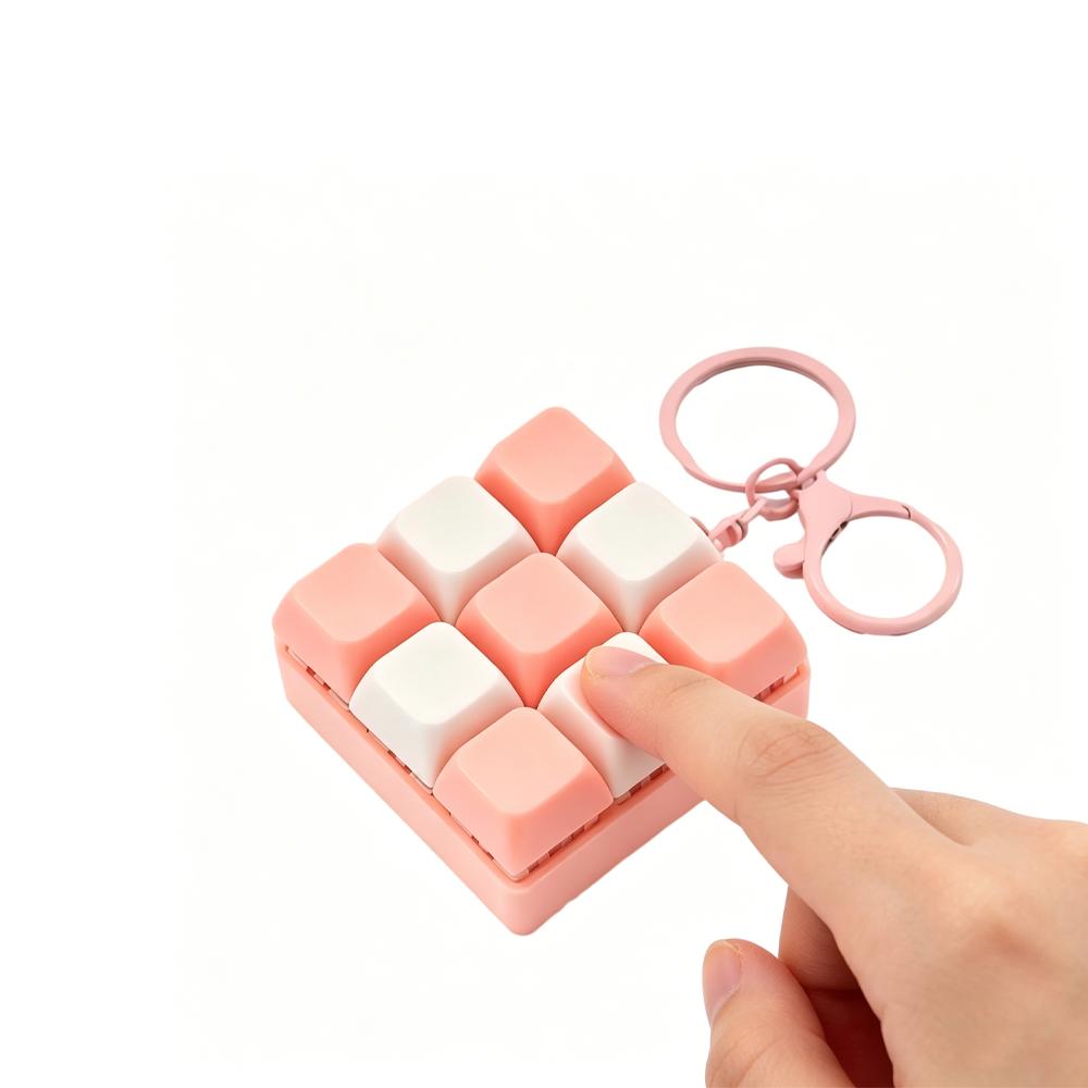 Cute 9 Keys Keyboard Keychain Stress-Relief Toys Clicking Keyboard Toy DIY Button Keycap Keyring Birthday Gifts for Friends Kids