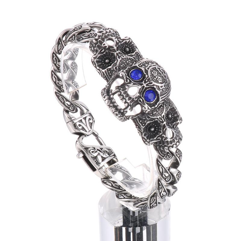 

Европейский и американский панк-стиль, украшение для рук из нержавеющей стали, ретро-узор, мужской браслет с красными глазами и черепом