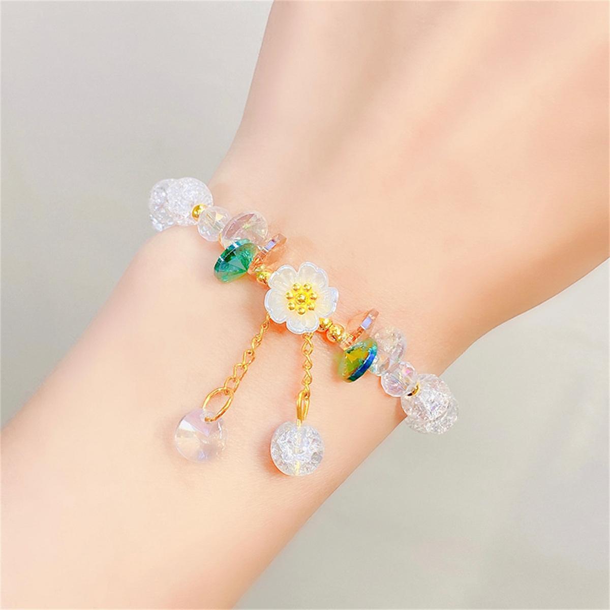 

Elegant Fashion Flower Crystal Beaded Bracelets For Women Charm Shell Daisy Floral Beads Tassel Elastic Bracelet Jewelry Gifts