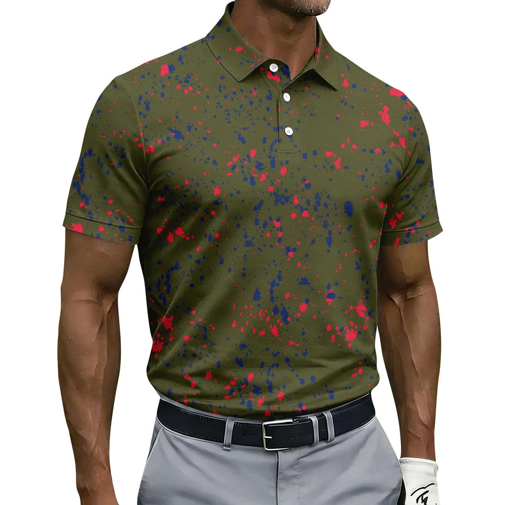 Herre Kortærmet Poloshirt med Abstrakt Print Knaplukning Casual Pasform Let Top til Hverdagsbrug