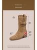 Martin Suede Petite Women's Hidden Heel Slouch Boots - New for Autumn/Winter 2025, High Heel Mid-Calf Short Boots