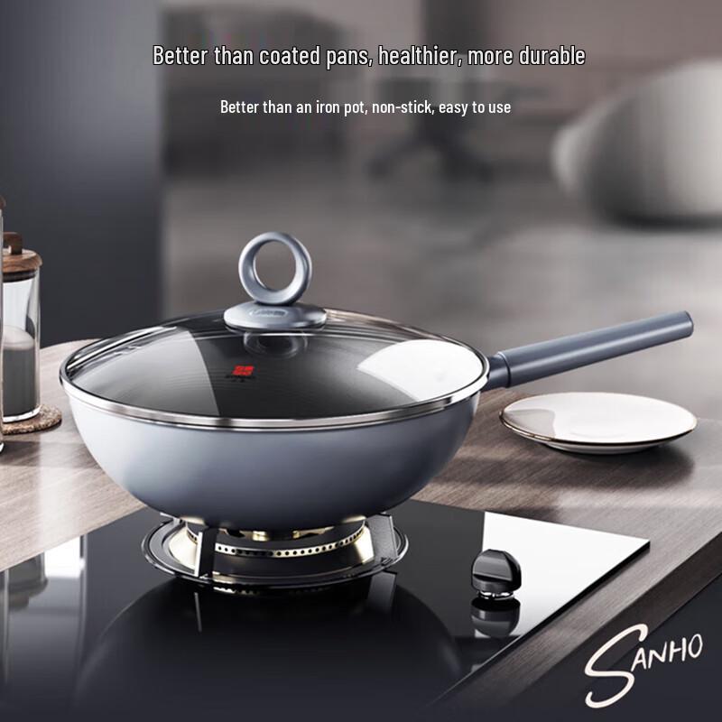 Sanhe 30cm 0-Coating Titanium Alloy Non-Stick Wok