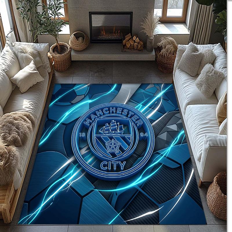 Manchester City Printed Flannel Area Rug Non Slip Soft Polyester Floor Carpet Indoor Decor Mat for Bedroom Living Room Sofa