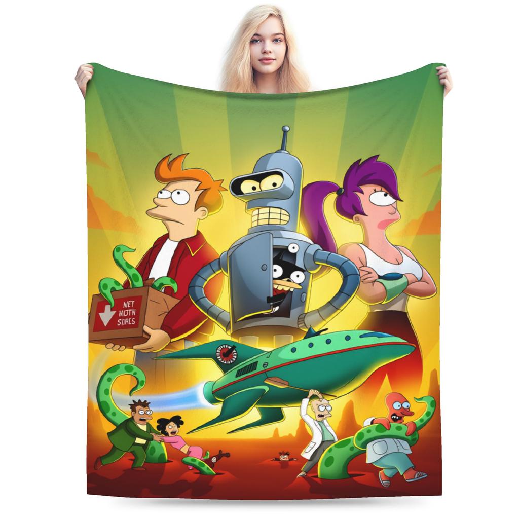 Futuramas Cartoon Comic Blanket Quality Warm Throw Blanket Winter Girls Boys Couch Chair Sofa Bed Funny Bedspread