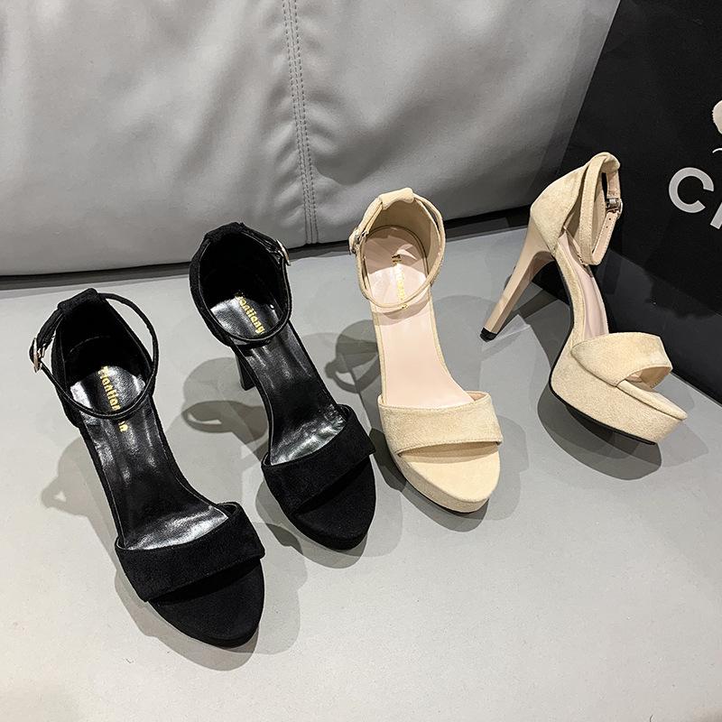 New Fashion Suede Waterproof Platform Stiletto Buckle Super High-heeled Women's Sandals Nightclub Fish Mouth Single Shoes