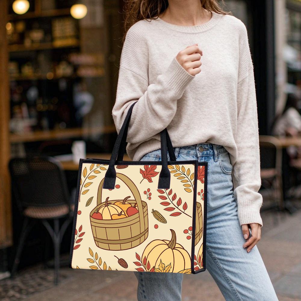 Autumn Pumpkin Pattern Tote Bag Fashion Portable Large Capacity Casual Shopping Canvas Handbag