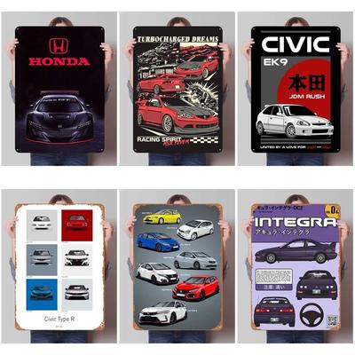 Honda Sign Cars Poster Decorazione per la Casa Soggiorno Retro Segno di Latta Metallico Targa per Parete del Garage Decorazione d'Arte Decorazione d'Interni Uomini