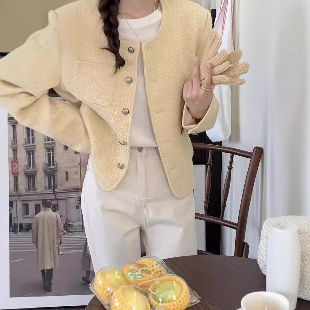 Small Fragrance Single-breasted Woolen Outerwear Women's Autumn Classic Temperament Small Man Cropped Top