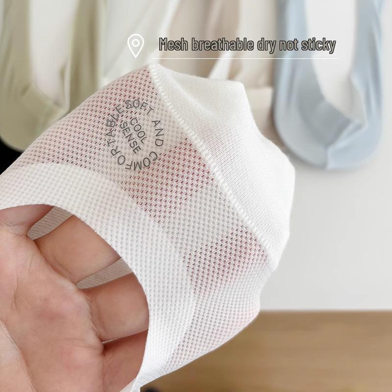 Ice Silk Women's No-Show Socks - Summer Thin, Anti-Slip Cotton Bottom for High Heels