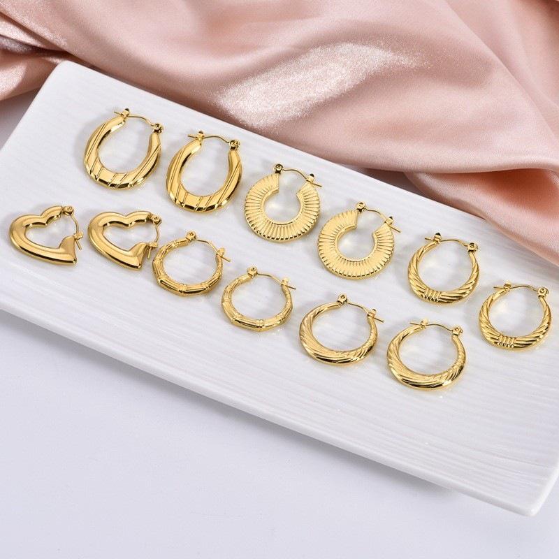 18K Gold-Plated Geometric Hammered Stainless Steel Stud Earrings