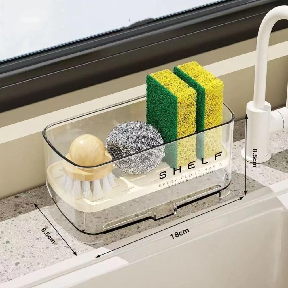 

Transparent Kitchen Sink Rag Rack with Drain Plate Sponge Drain Rack Kitchen Supplies белый