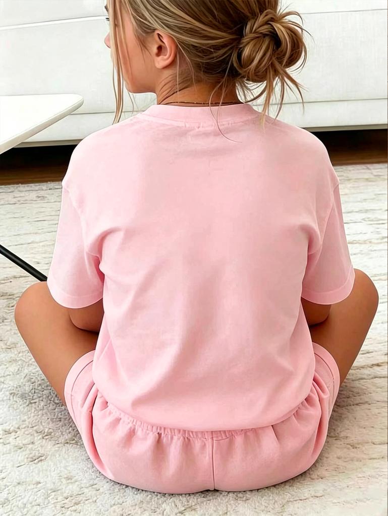 Hello Berry, Nice To Meet You "printed Pink Short Sleeved Casual T-shirt Summer Children's   Short Sleeved Top