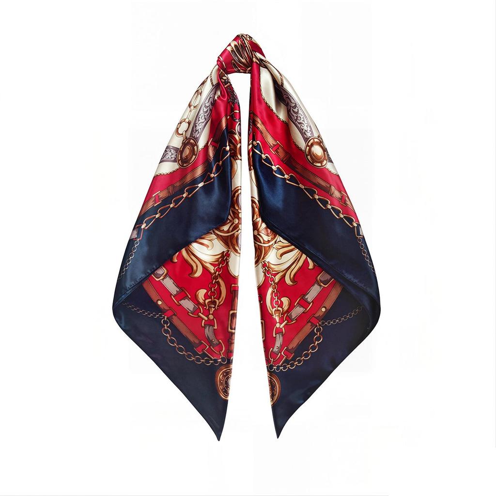 Women's Retro Floral Satin Silk Headband Scarf - 90cm Square, European & American Style