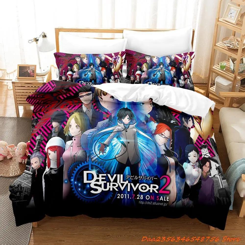 Devil Survivor 2 Sängkläder Tecknad Anime Tre-delat Set Vuxna Pojkar Sovrum Påslakan Set 3D Kawaii Helårs Sängar