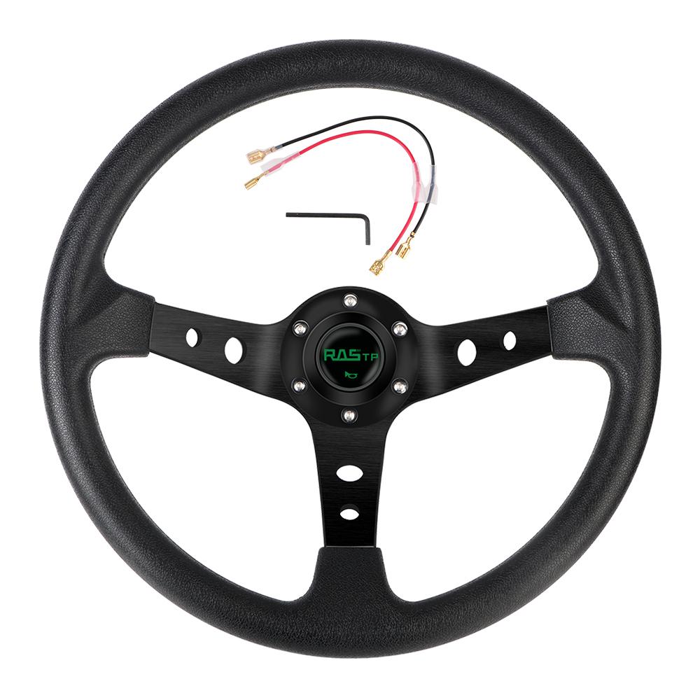 Retro Classic Steering Wheel Racing Car Steering Wheels 14 inch PU Leather Aluminum Steering Wheel Automobile Modified Supplies чёрный