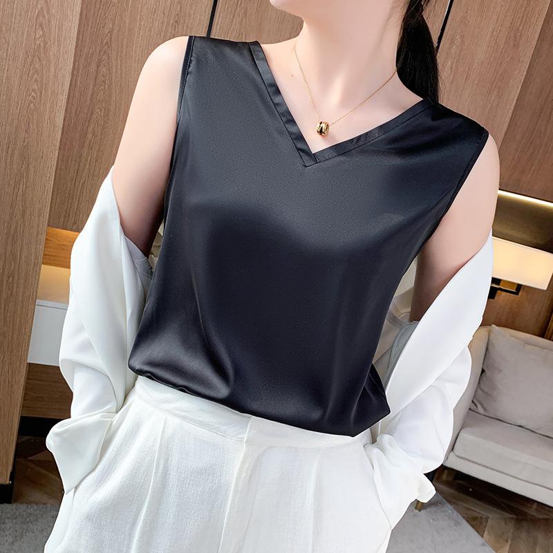 VEZFAA Chemisiers et chemises décontractés pour femmes, mode été printemps, couleur unie, imprimé, sans manches, col en v