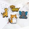 Adorable Animal Alloy Brooch Set: Kitten, Hot Dog, Giraffe, Elephant
