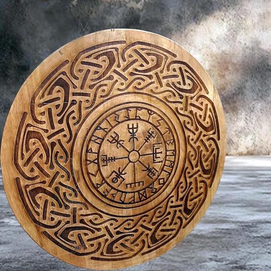 60.96 Cm Viking Shield Vegvisir, Wood Wall Art, Home Decor, Fathers Day Gift For Him, Handmade Gift for Him,Wall Hangings