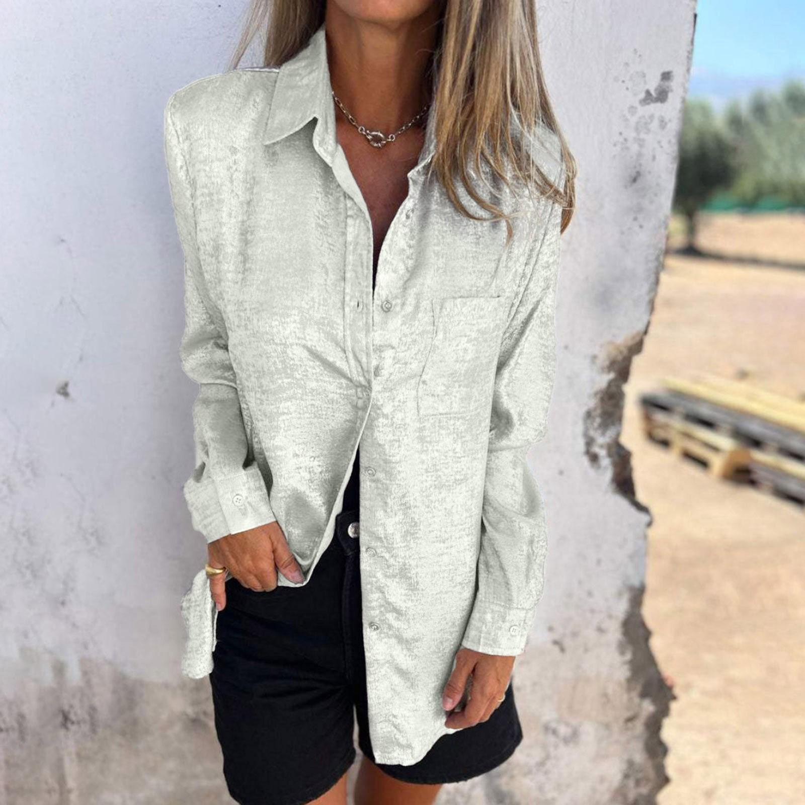 

Женская модная однотонная повседневная рубашка с бархатным воротником и длинными рукавами S серебряный