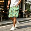 Men's Casual Corduroy Drawstring Shorts Hawaiian Style Tropical Leaf Print Lightweight Comfortable Fit