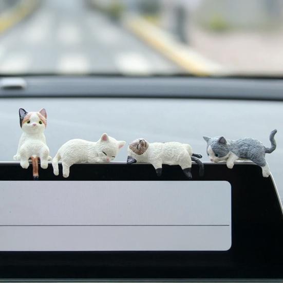 Dekorace na palubní desku auta Kočka Mini figurky spící koťátka na čelní sklo a konzoli Roztomilé PVC ozdoby Bezpečný rozkošný doplněk do interiéru auta