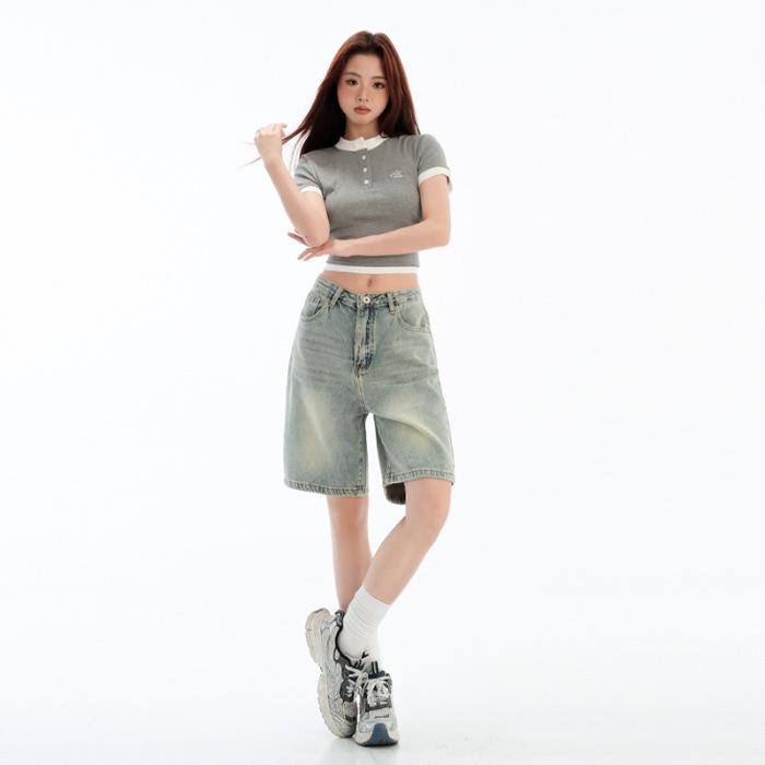 Women's High-Waist Retro Denim Shorts - 2025 Summer A-Line Wide-Leg Elegance