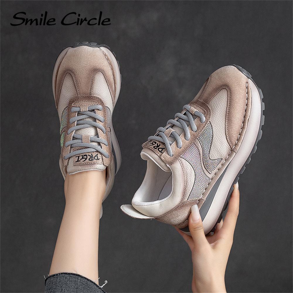 Dámské tenisky z pravé kůže Diamanty Šněrovací ploché boty Nízká módní obuv pro volný čas