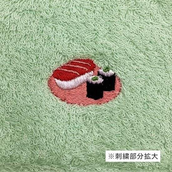 Kyosuke Japan-made hand towel Imabari production 100 cotton approximately 2525cm sushi green Kurumin Japanese pattern food embroidery handkerchief
