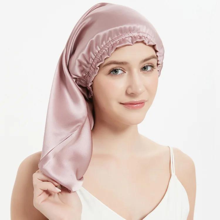 100% Шелковый чепчик из шелковицы, шапочка для сна, длинный шелковый тюрбан/чепчик для сна, шапочка для душа, повязка для волос для сна, 50 см