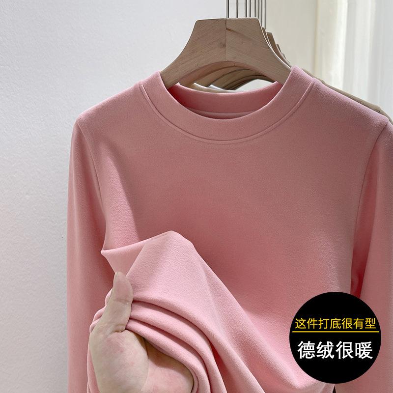 Crew neck German velvet bottoming shirt for women's autumn and winter with double-sided velvet warm new long-sleeved t-shirt top