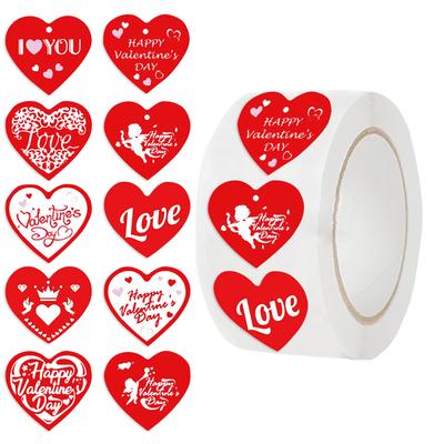 500PCS Valentines Heart Stickers Roll Happy Valentine's Day Stickers Roll Round Adhesive Label Stickers Love Heart Party Decal