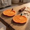 Crochet Pumpkin Cushion Handmade Coasters, Soft Polyester Coffee Mats, Heat Resistant Drink Mats Autumn Themed Farmhouse Dining Accessories