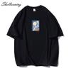 Shellsuning Oversized bavlněná trička s grafikou Muži Léto Měkké Trička s krátkým rukávem Dámská Móda Univerzální pulovry Dámské