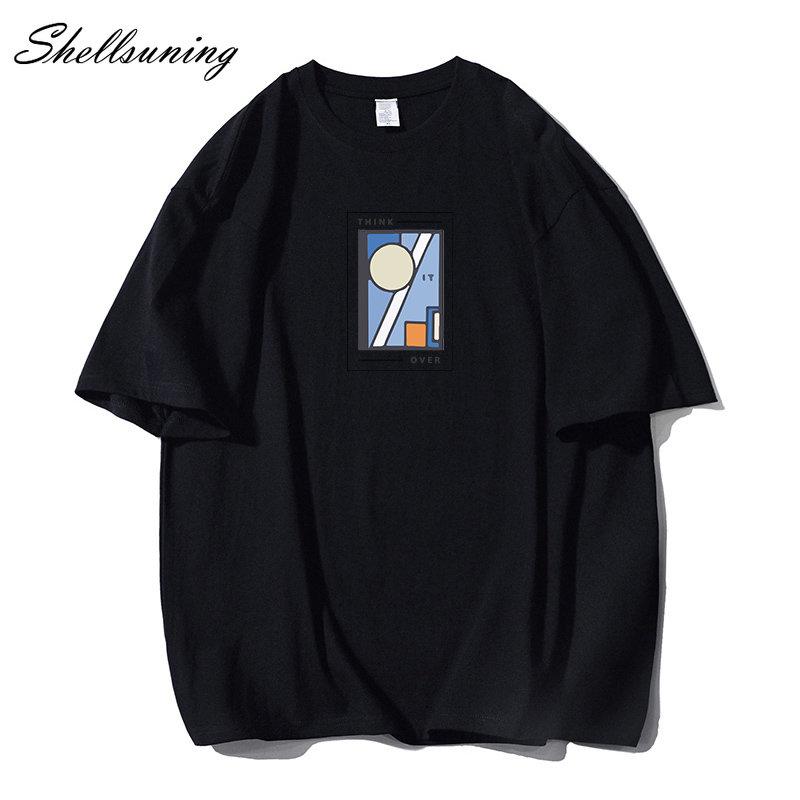 Shellsuning Oversized bavlněná trička s grafikou Muži Léto Měkké Trička s krátkým rukávem Dámská Móda Univerzální pulovry Dámské