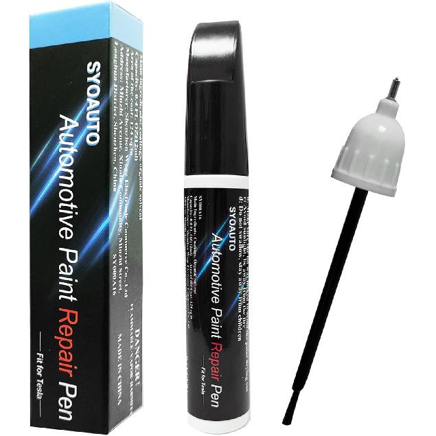 SYOAUTO Pearl White PPSW Touch Up Paint for Tesla Model Y 3 X S Car Touch Up Paint Pen 0.4 oz Automotive Scratch Repair Pen Brush and Tip 2 in 1 Pen Black (PBSB)