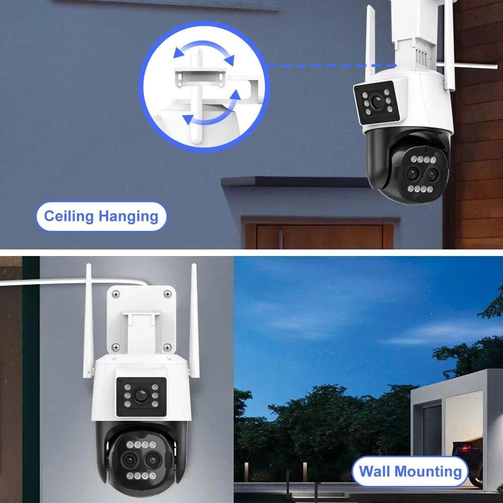 Nová EU 9MP 4K HD WiFi IP kamera Venkovní 8X zoom Tři objektivy Duální PTZ kamera Automatické sledování 8MP Zabezpečení Video Surveillance CCTV ICSEE