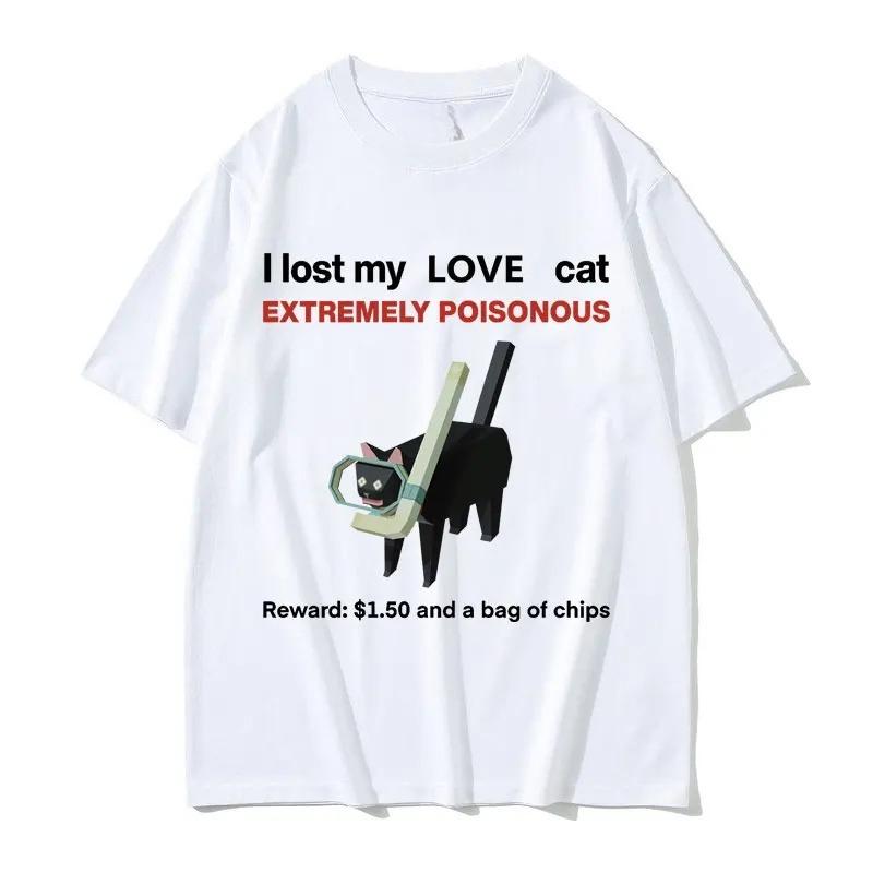 I Lost My Love Cat Funny Black Cat Meme Tshirts Unisex Women Casual Vintage Short Sleeve Tshirt Unisex Street Top S