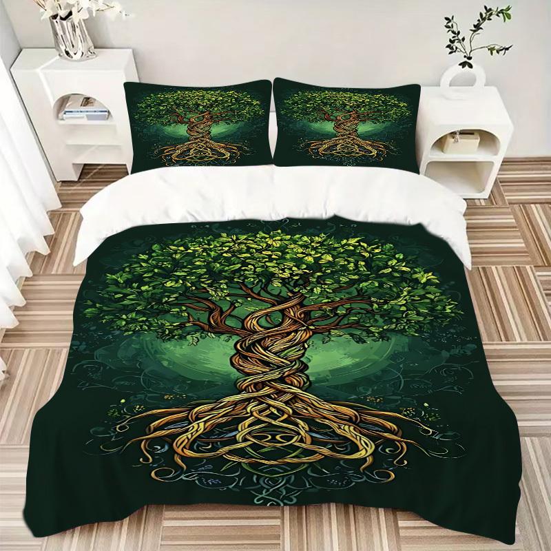 3pcs Nature Growth Soft Comfortable Bedding Set, For Bedroom, Guest Room And Dorm, All - Season Use, High-Definition Printing134