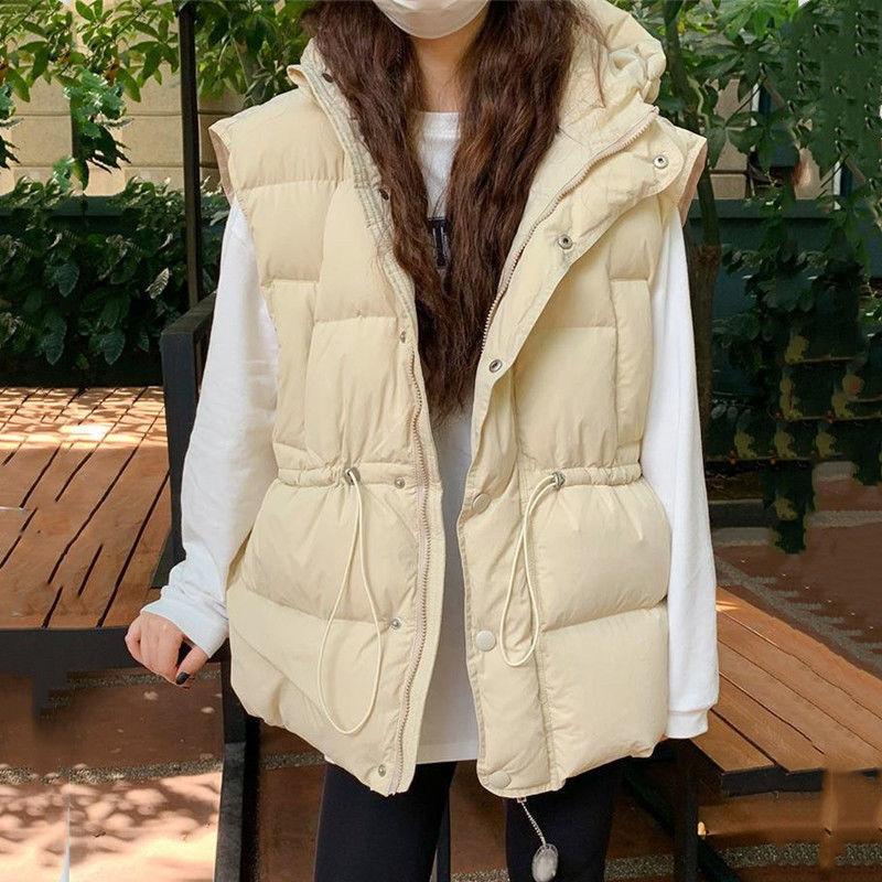 Fashion Waistcoats Solid  Cotton Vest Jacket  Women Autumn Winter Hooded Waistcoat Warm Thicken Cotton Sleev