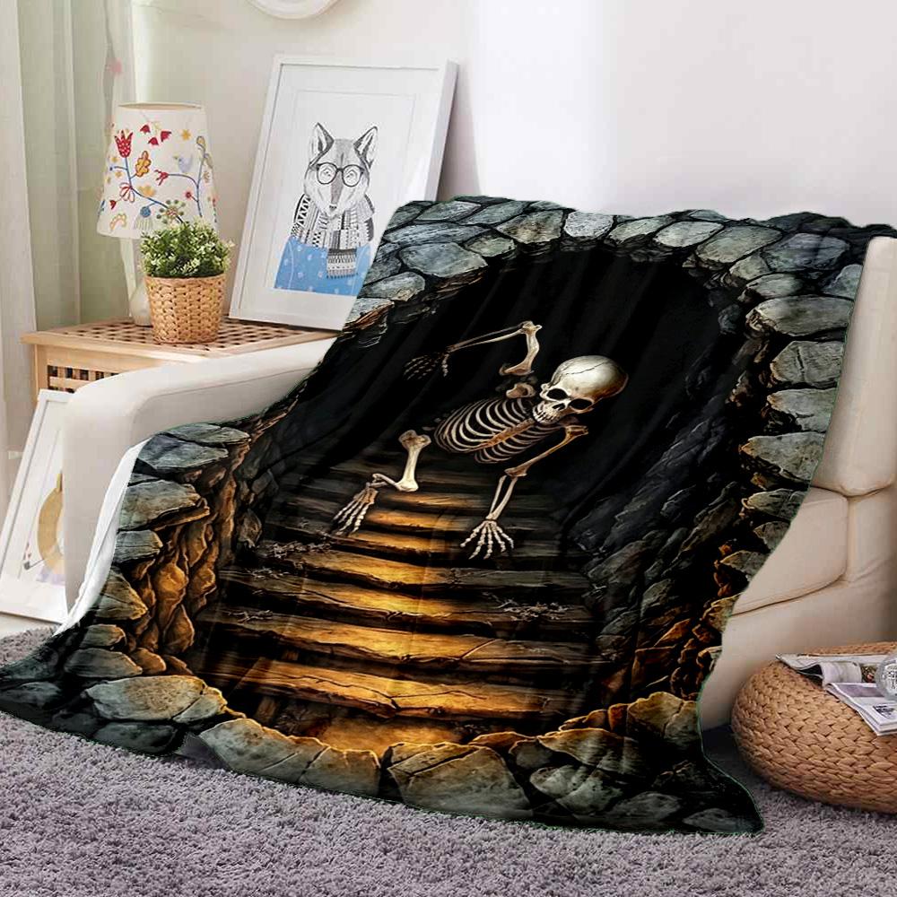 Skeleton Cave Flannel Blanket Throw Blanket Soft Warm Sofa Bed Camping home Decor Unique Christmas Gift C926186