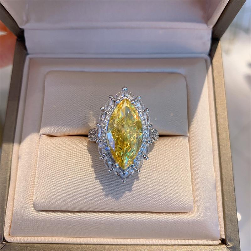 Sterling  Yellow CZ Ring Women for Wedding Ceremony Party Accessories Fancy Anniversary Gift New Fashion Jewelry