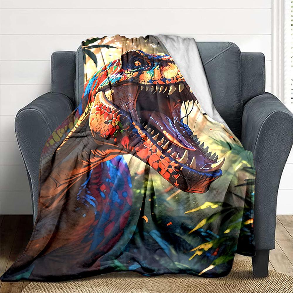 1pc Colorful Dinosaurs Blanket, Lightweight Flannel Throw Blanket For Sofa, Bed, Travel, Camping, Living Room, Office, Couch, Chair, And Bed