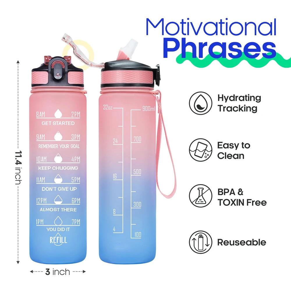 900ML Leakproof Water Bottles with Times To Drink and Straw Motivational Drinking Sports Water Bottle for Fitnes Gym Outdoor